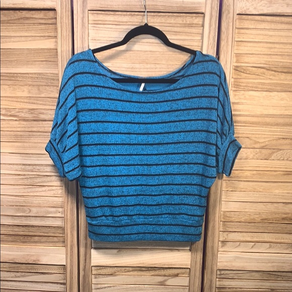 Poof! Tops - Poof! Blue Striped Women's Top Size L